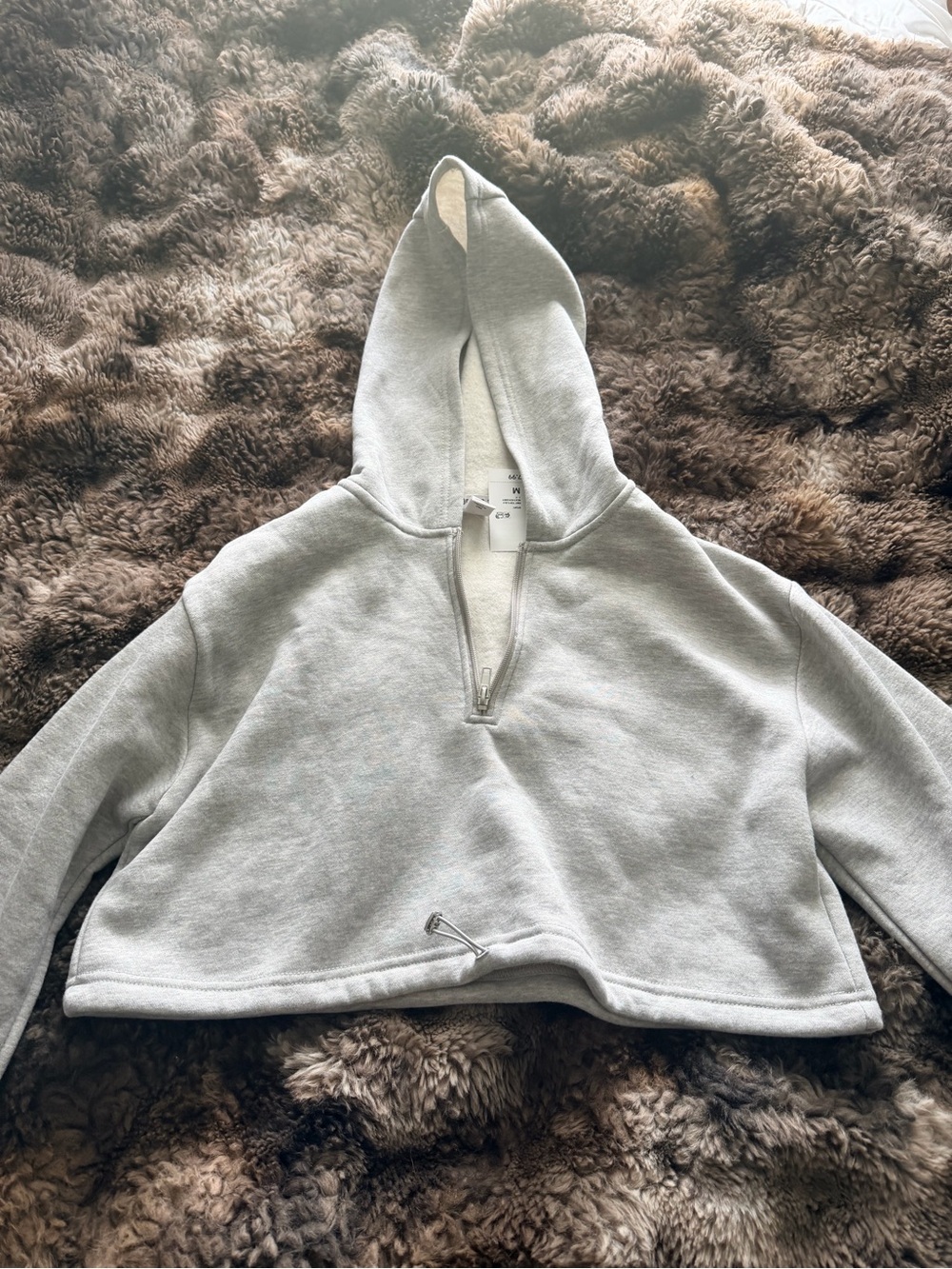 Forever 21 Light Gray Cropped Hoodie Sweater